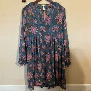 Matilda Jane Blue Floral Top with Pink and Brown Accents